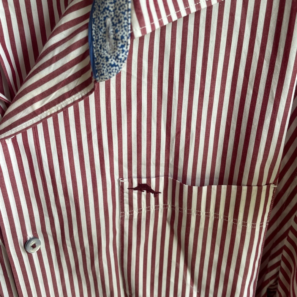 Tommy Bahama 100% Cotton Red and White Striped Button Down Business Shirt XXL - Picture 4 of 6